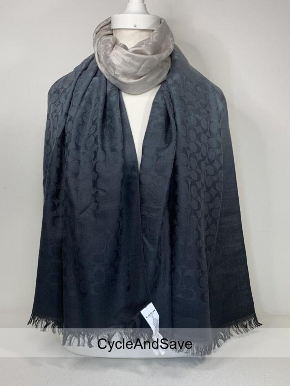 Coach Luxurious Black & Gray Silk-Cotton Scarf